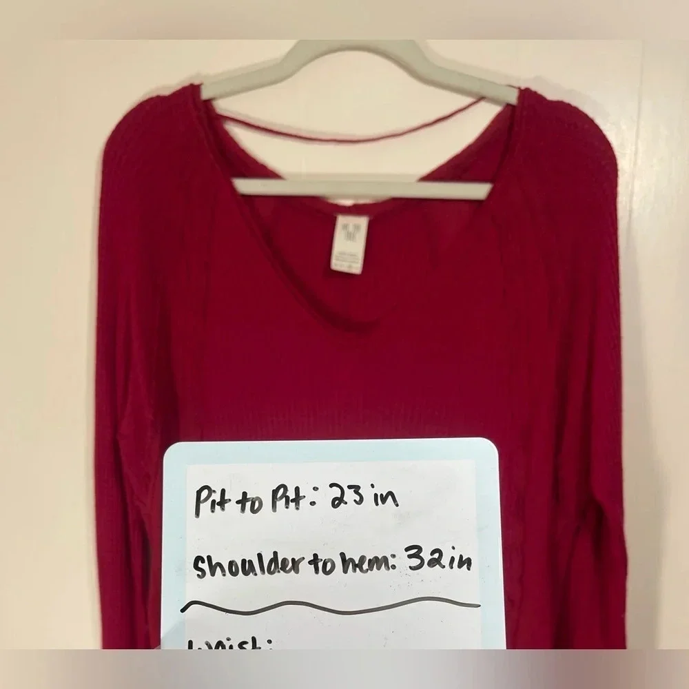 We The Free Free People Red Catalina Waffle Knit Long Sleeve Thermal Tunic - Picture 8 of 9